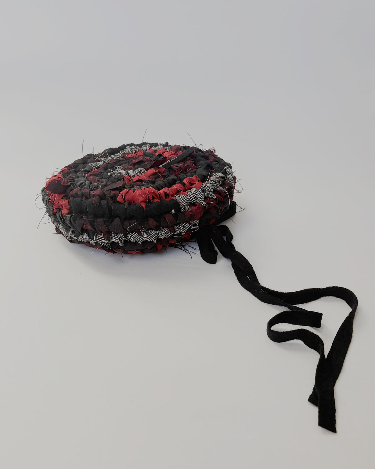 Hand Crochet Beret - Black x Red