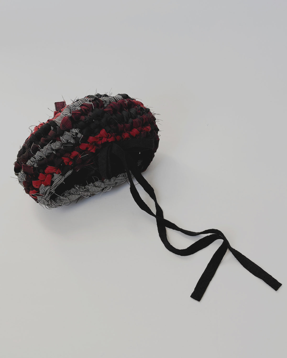 Hand Crochet Beret - Black x Red