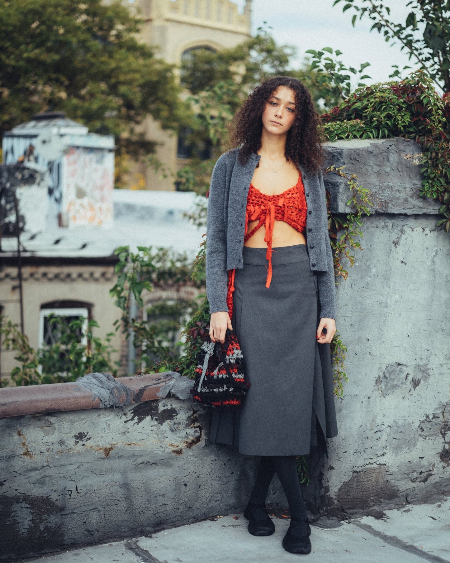 Hand Crochet Hand Bag - Red x Black/Small