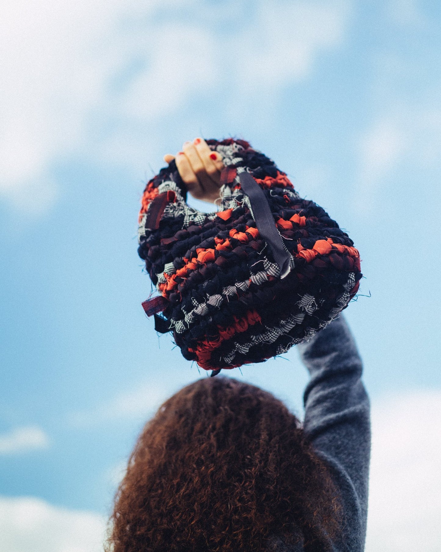 Hand Crochet Hand Bag - Red x Black/Small