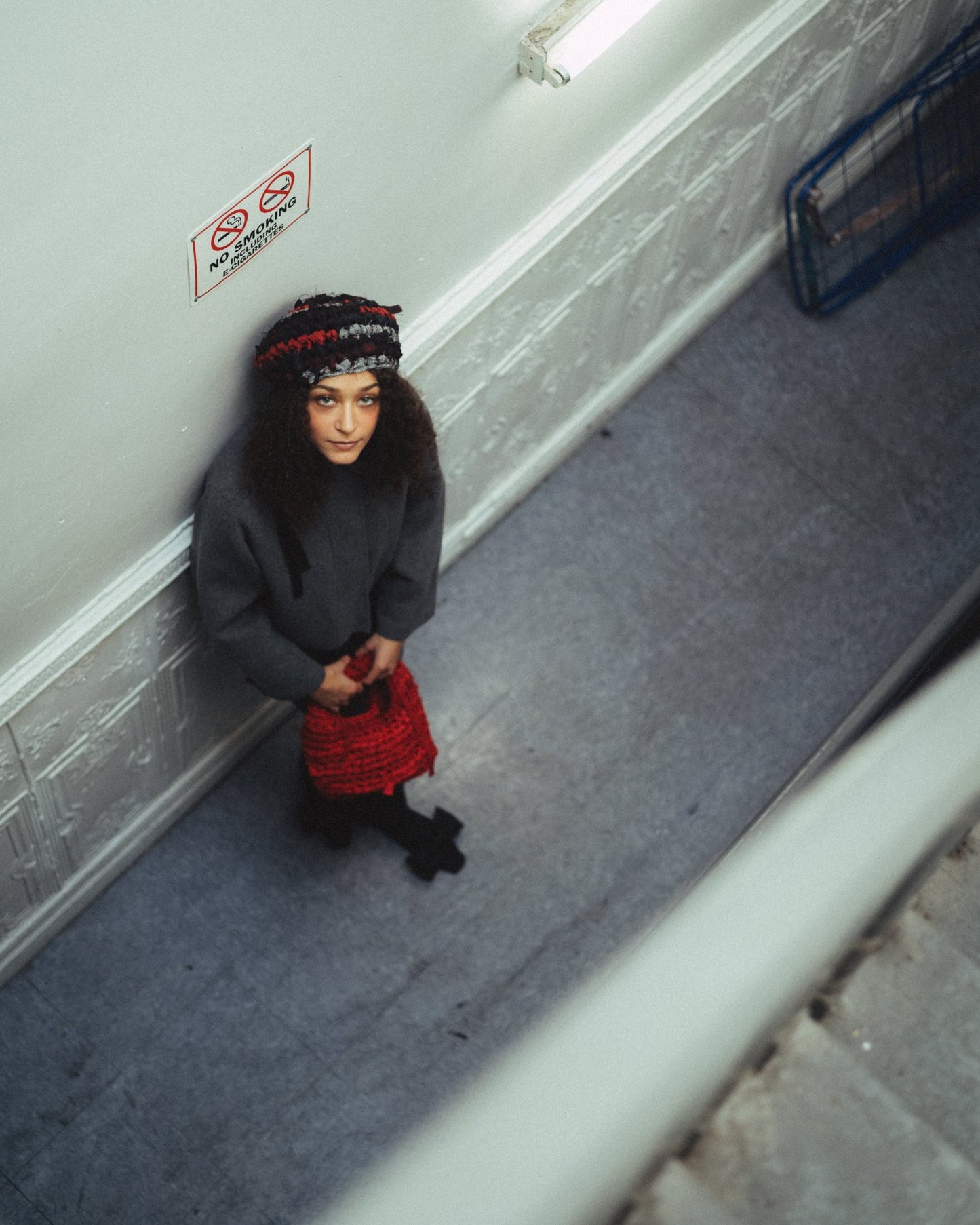 Hand Crochet Beret - Black x Red