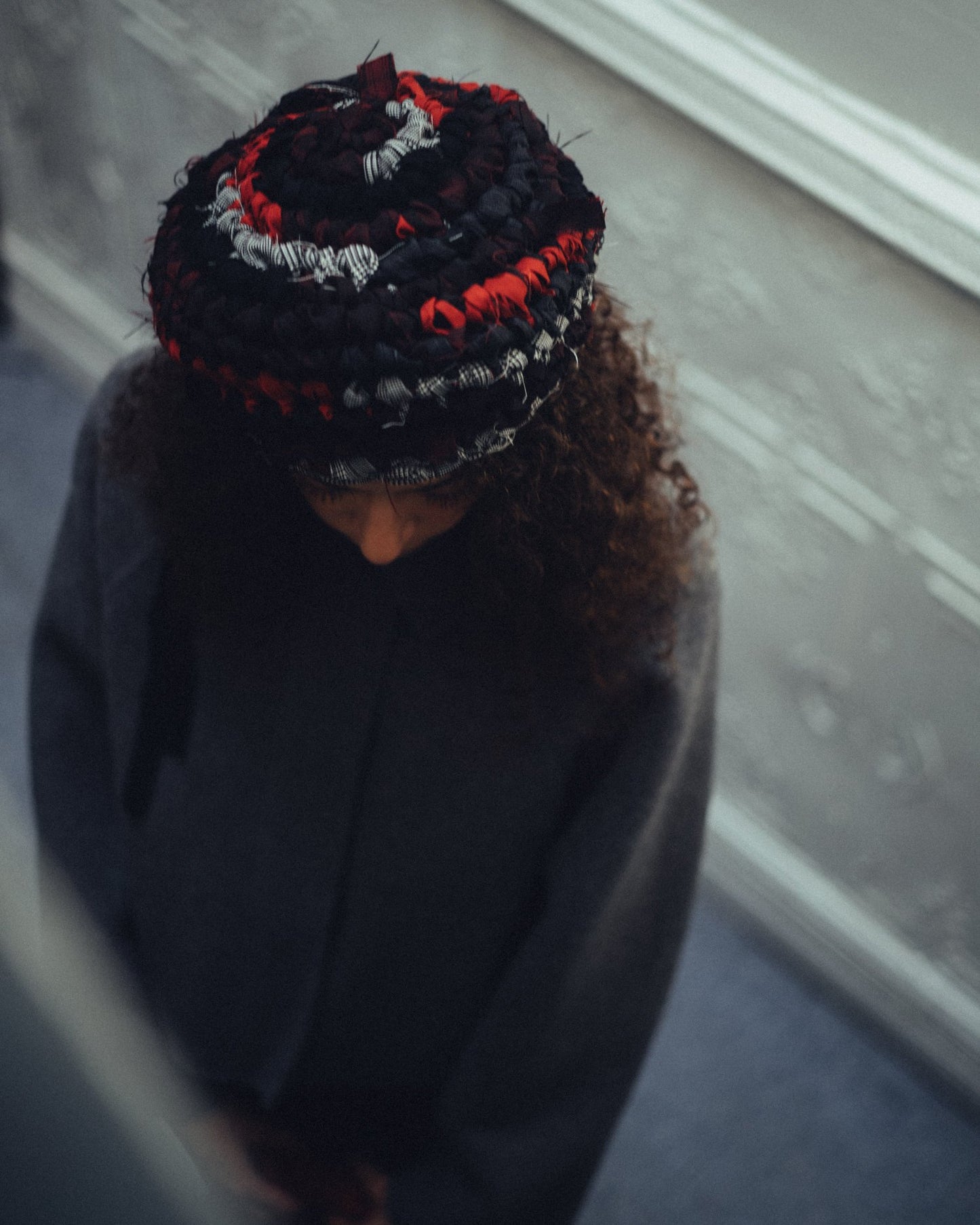 Hand Crochet Beret - Black x Red