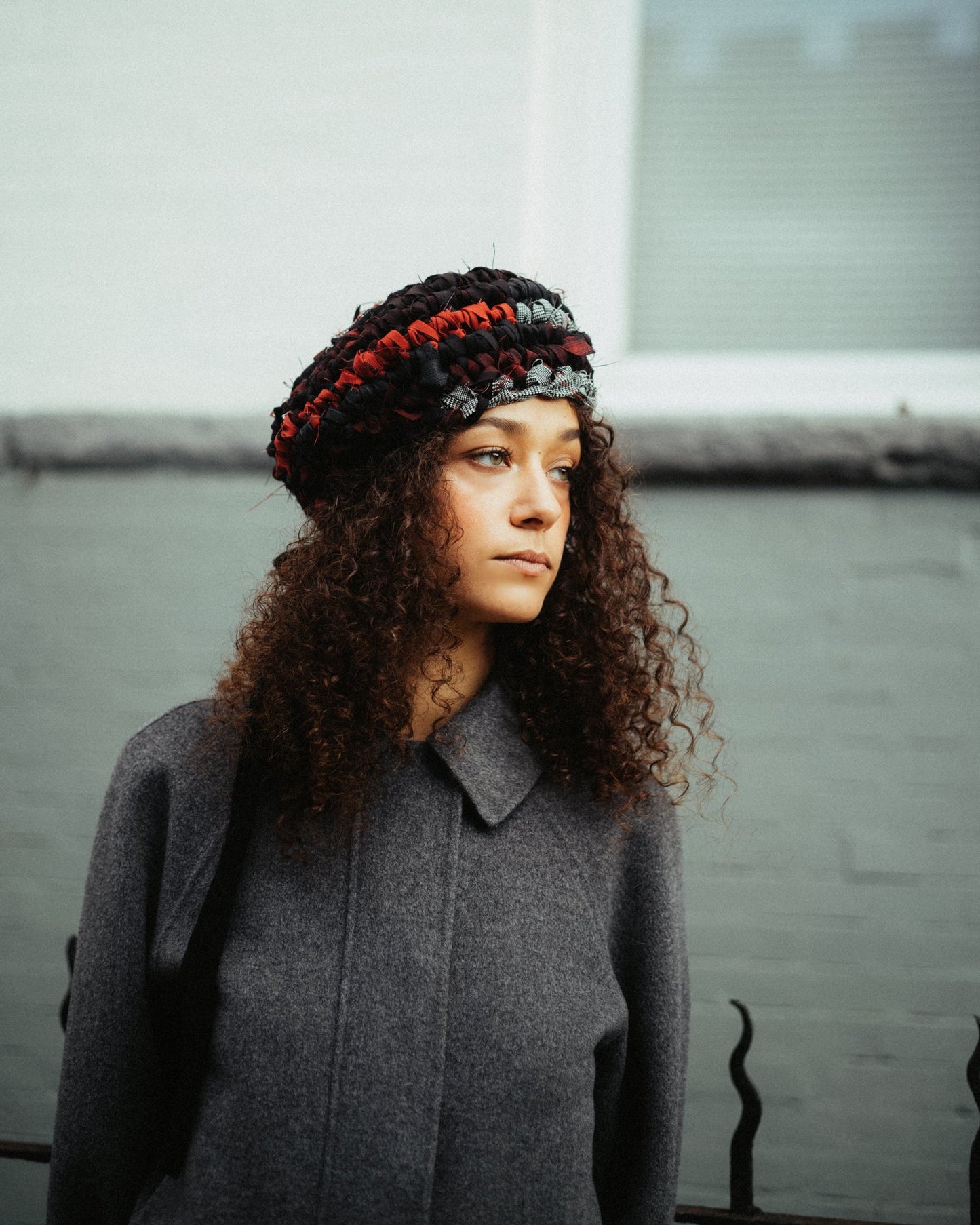 Hand Crochet Beret - Black x Red